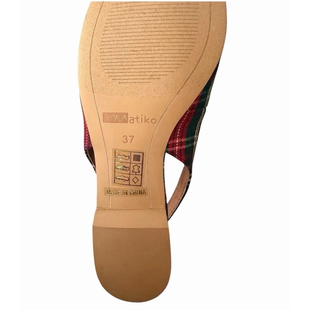 Matiko Lori Green Tartan Plaid Slingback Pointed Toe Flats Women’s Size 37 NIB - Picture 10 of 15
